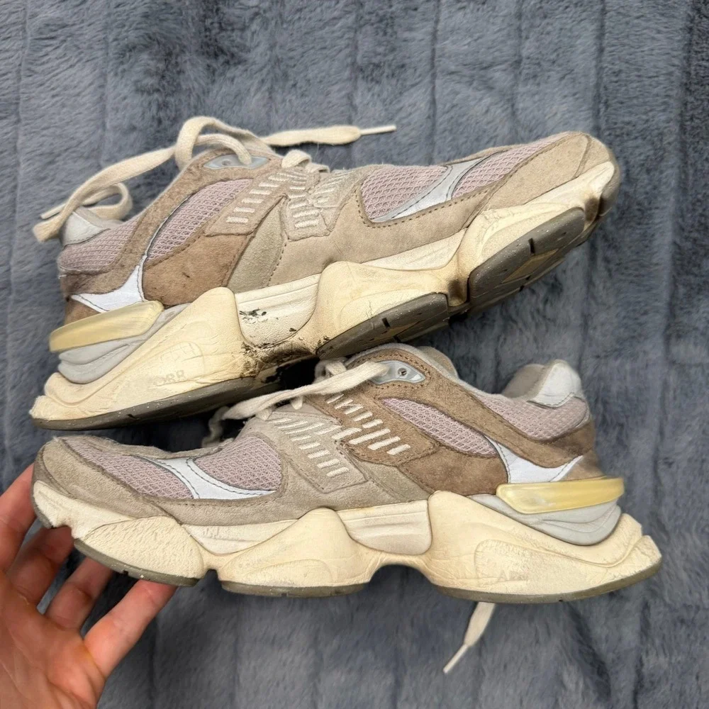 New Balance 9060 Tan Light Blue Grey Suede Mesh Sneakers U9060FNA Mens 7.5